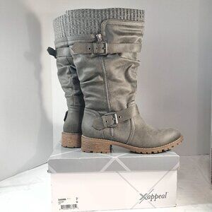 Xappeal Chelsey Womens sz 7 M Riding Boots Knee High Buckle‎ grey gray chelsea